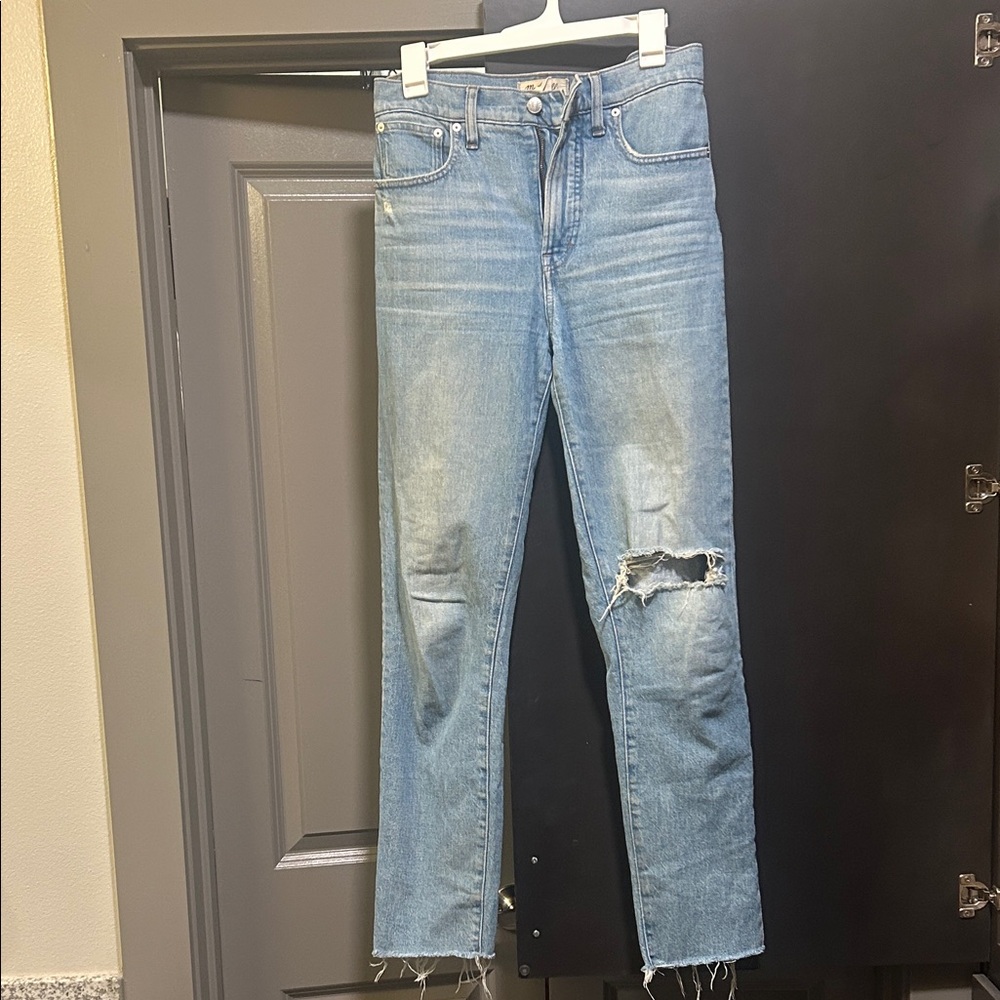 Madewell Light Blue Distressed Straight-Leg Jeans